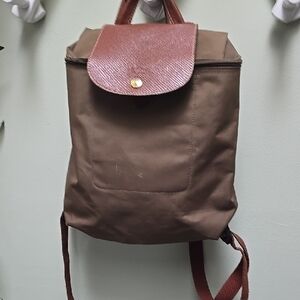 Longchamp Brown Backpack with Leather Flap